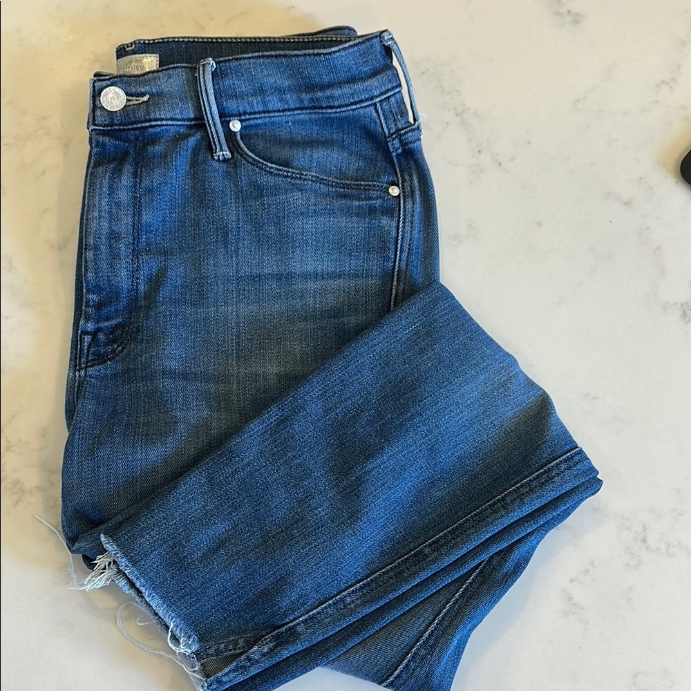 Mother The Vamp Fray Blue Jeans-crack the whip wash